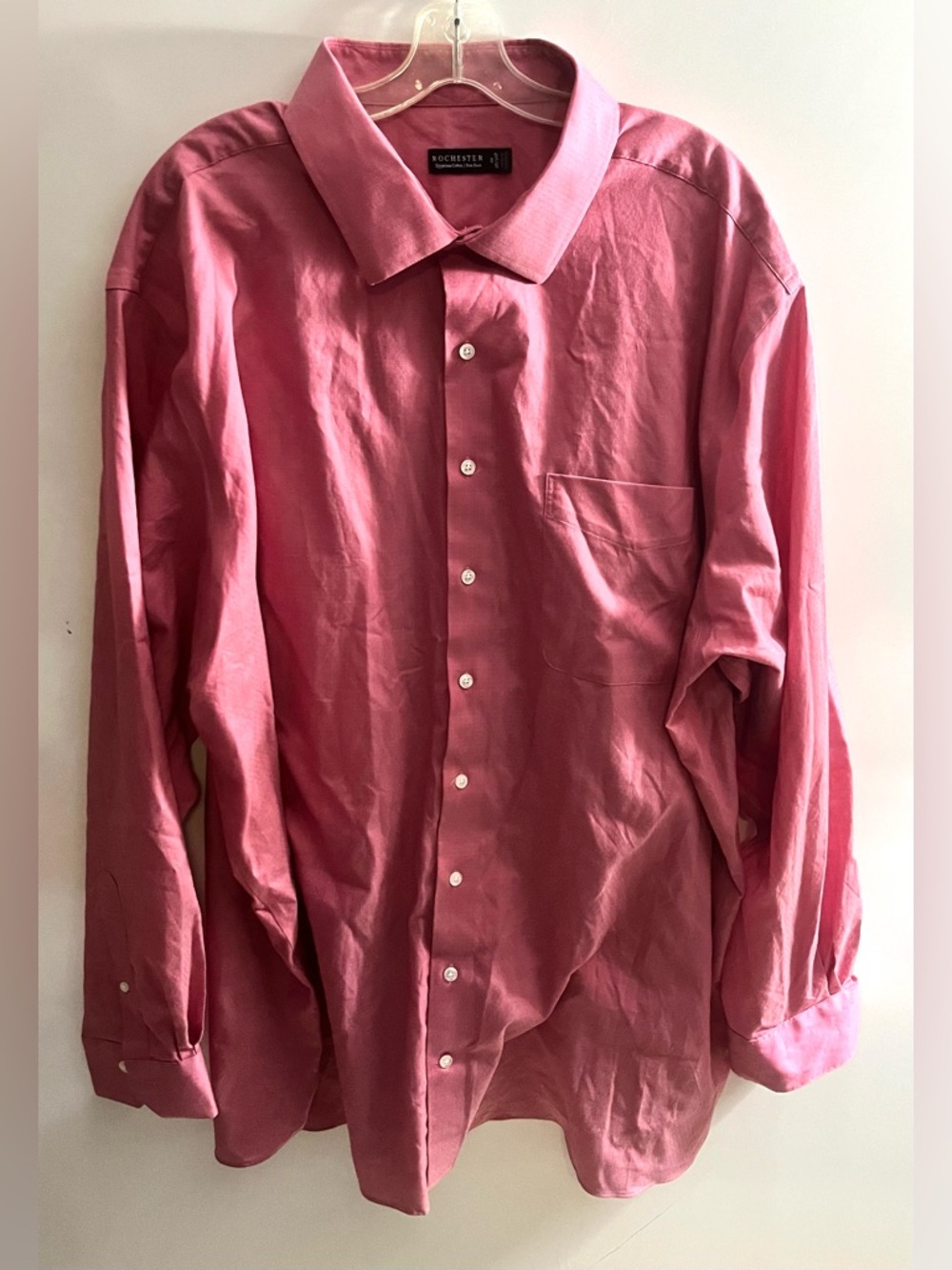 Rochester Men's Long-Sleeve Classic Button-Down Shirt Pink Size 20 38/39T